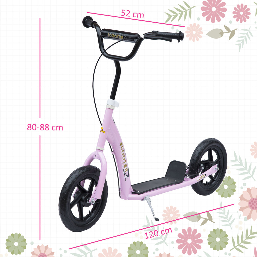 Kids Scooter Kick Scooter, With 12" EVA Tyres, Rear Brake, Big Wheels Scooter For 5-12 Years , Pink