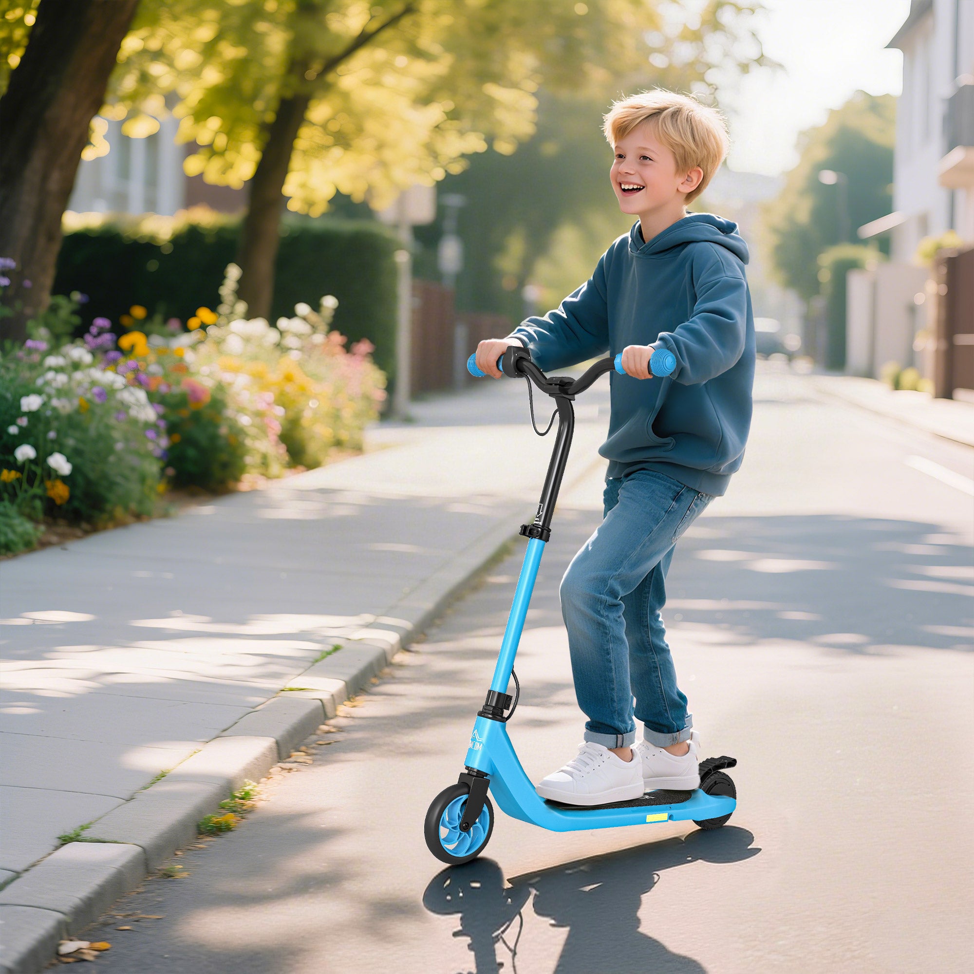 Kids Electric Scooter, Electric Scooters For Kids Ages 6+, 8 KM/H & 6 KM Lightweight E-Scooter, Adjustable Height, Rear Brake - Blue
