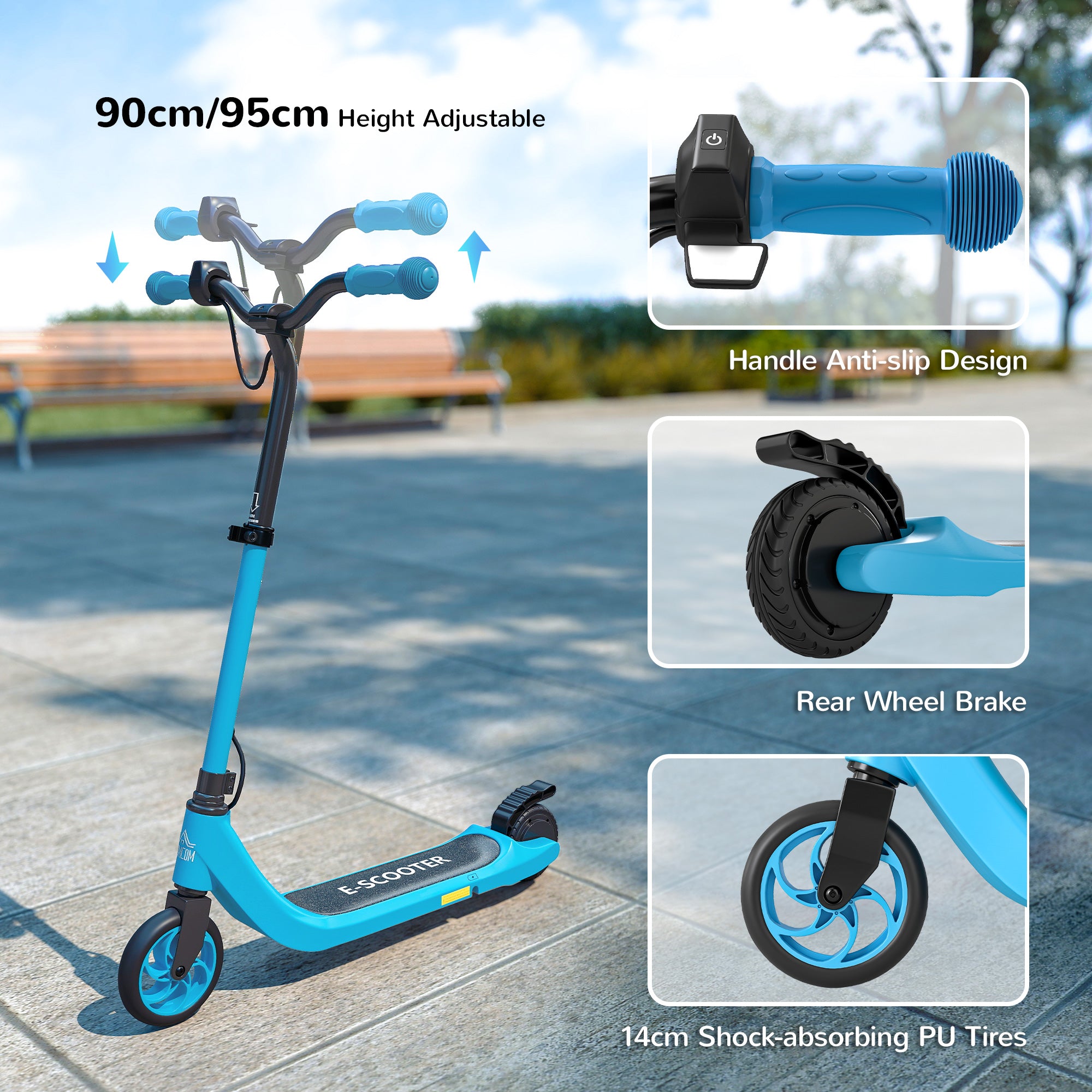 Kids Electric Scooter, Electric Scooters For Kids Ages 6+, 8 KM/H & 6 KM Lightweight E-Scooter, Adjustable Height, Rear Brake - Blue