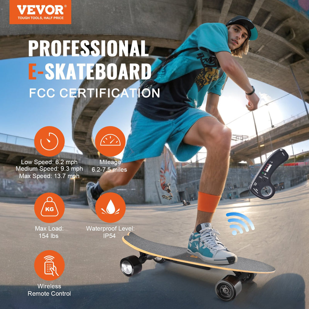 Electric Skateboard With Remote, 13.7 Mph Top Speed & 7.5 Miles Max Range Skateboard Longboard, 3 Speeds Adjustment Skateboards, Easy Carry Handle Design, Suitable For Adults & Teens Beginners